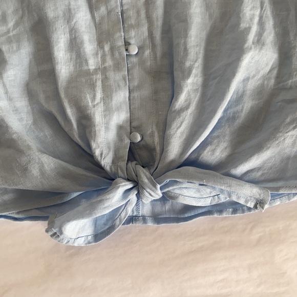 New Vince Camuto Linen Tie Waist Button Up Top - Picture 6 of 7